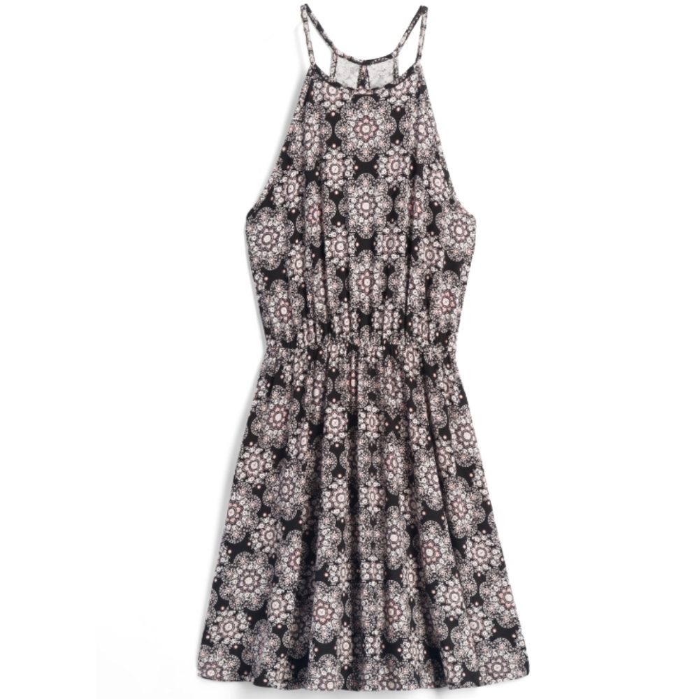 French Gray Printed Halter Dress
